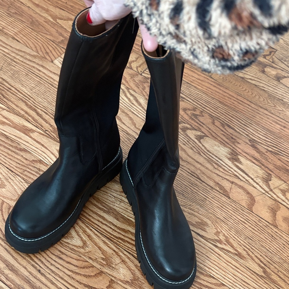 JSlides Leather Black Chunky Platform Knee-High Boots Size 8 M - Picture 14 of 17